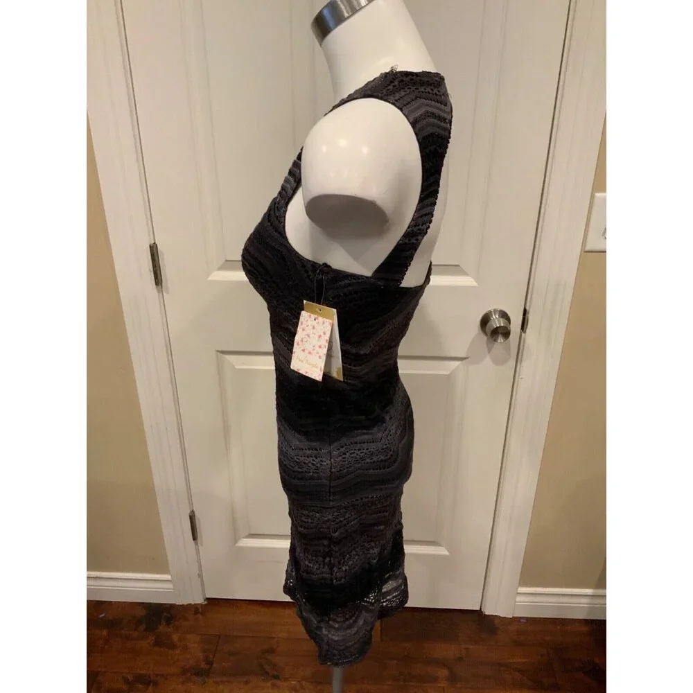 Free People Black Charcoal Gray Eyelet Lace Sheath Dress, Size 0, NWT!